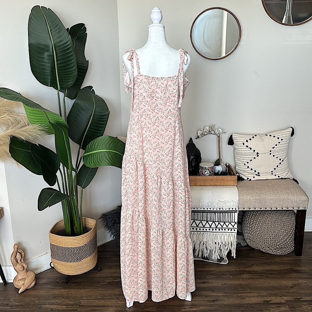 🌷NWOT Tie Shoulder Floral Maxi Dress Sz L🌷 - Picture 6 of 9